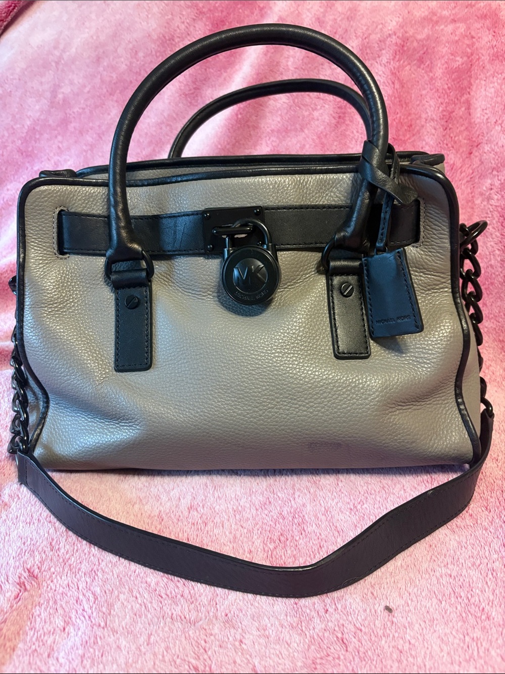 Michael Kors Gray and Black Leather Satchel with Chain Strap